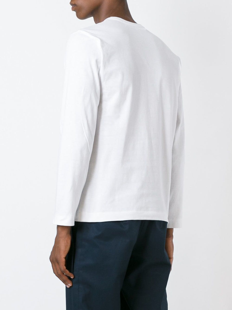 Comme Des Garcons Premium Cotton T Shirt White With Heart Patch Long Sleeve Crew Neck For Men