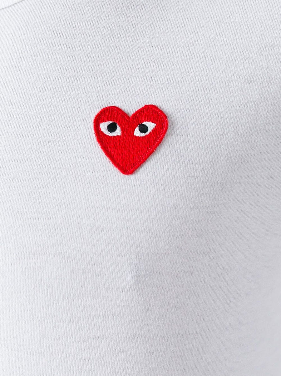 Comme Des Garcons Premium Cotton T Shirt White With Heart Patch Long Sleeve Crew Neck For Men