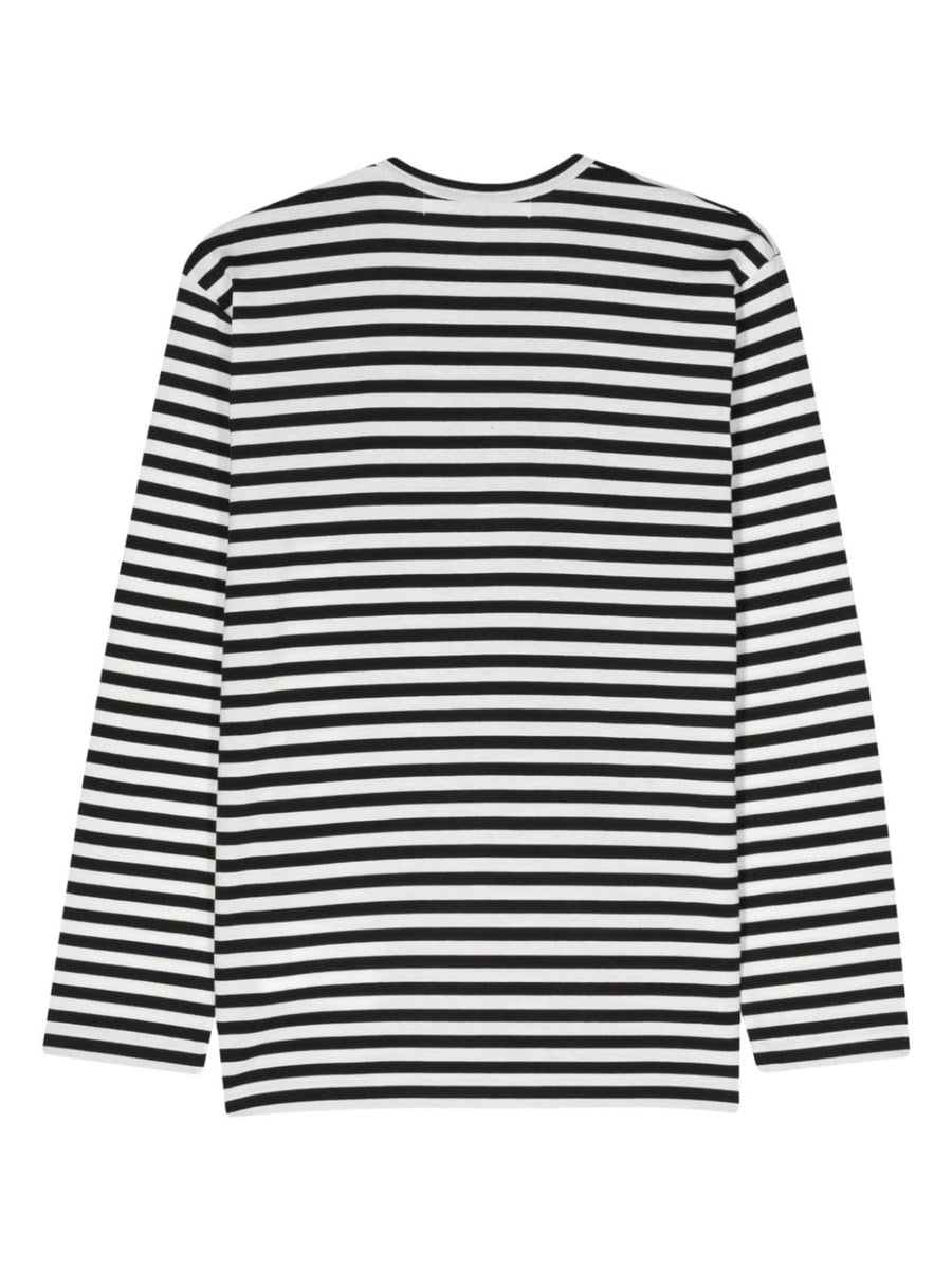 Comme Des Garcons Striped 100 Percent Cotton T Shirt For Men With Signature Heart Patch