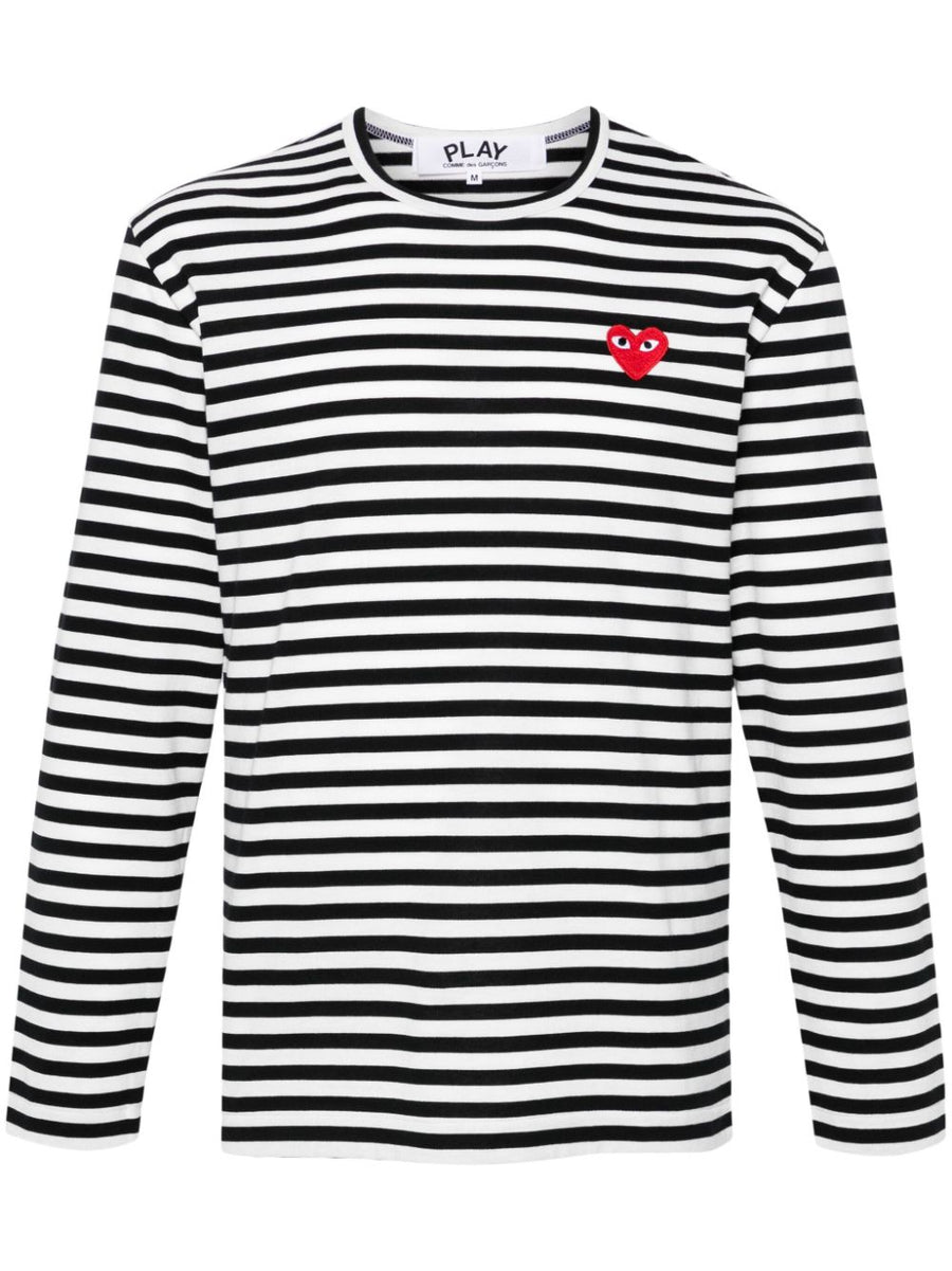 Comme Des Garcons Striped Cotton T Shirt With Embroidered Chest Logo For Women Quiet Luxury Topwear