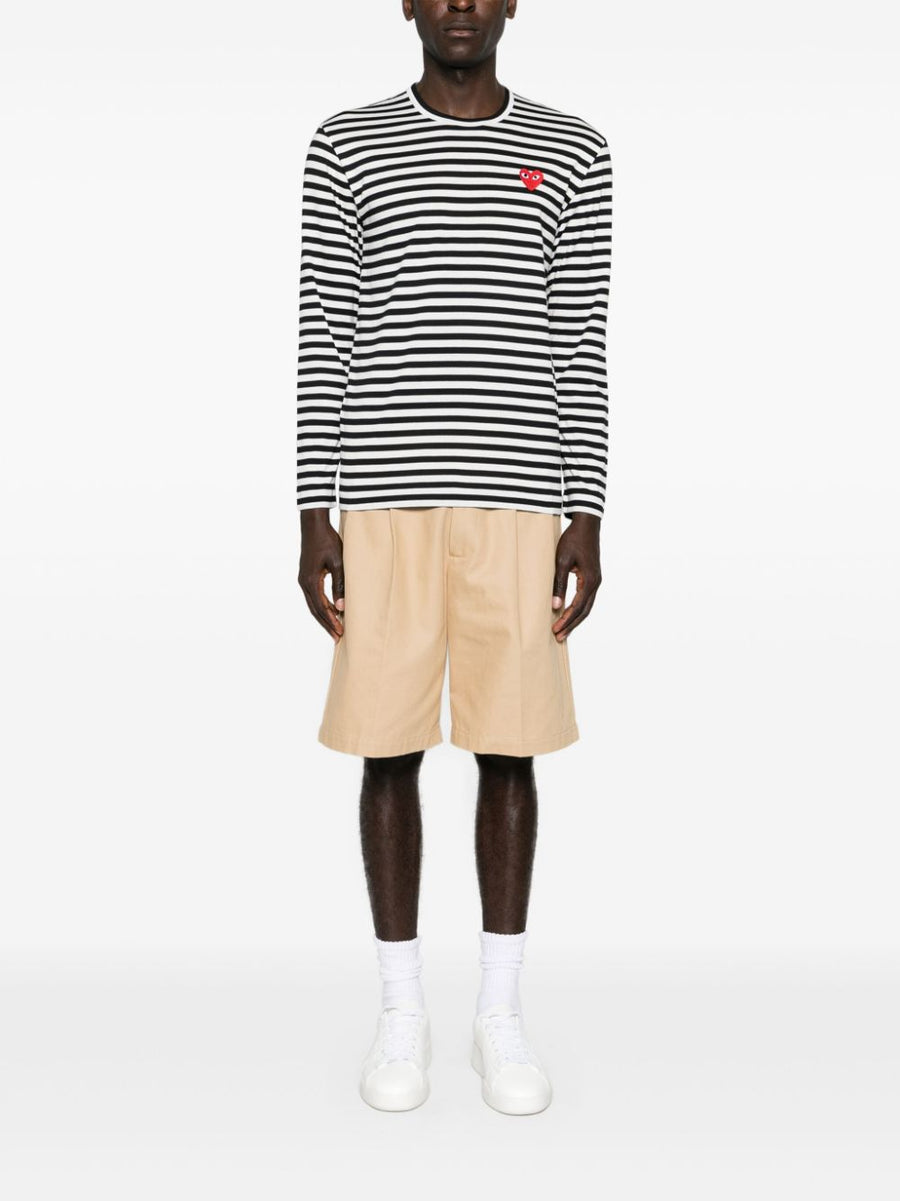 Comme Des Garcons Striped Cotton T Shirt With Embroidered Chest Logo For Women Quiet Luxury Topwear
