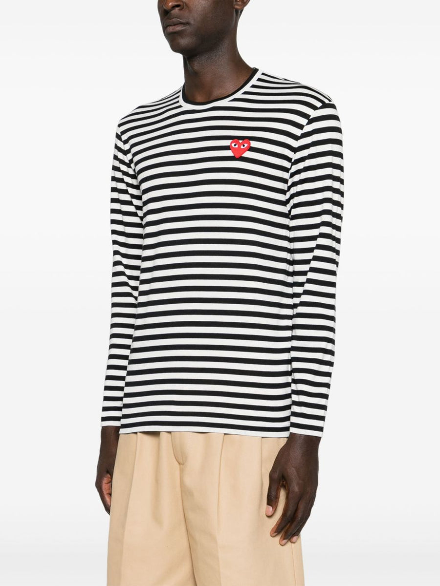 Comme Des Garcons Striped Cotton T Shirt With Embroidered Chest Logo For Women Quiet Luxury Topwear
