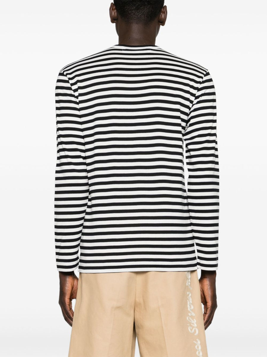 Comme Des Garcons Striped Cotton T Shirt With Embroidered Chest Logo For Women Quiet Luxury Topwear