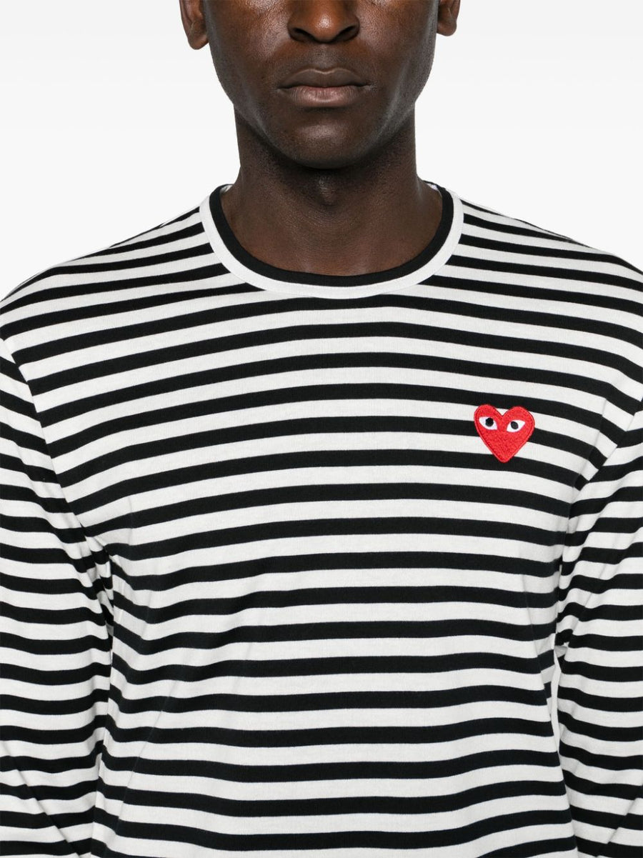 Comme Des Garcons Striped Cotton T Shirt With Embroidered Chest Logo For Women Quiet Luxury Topwear