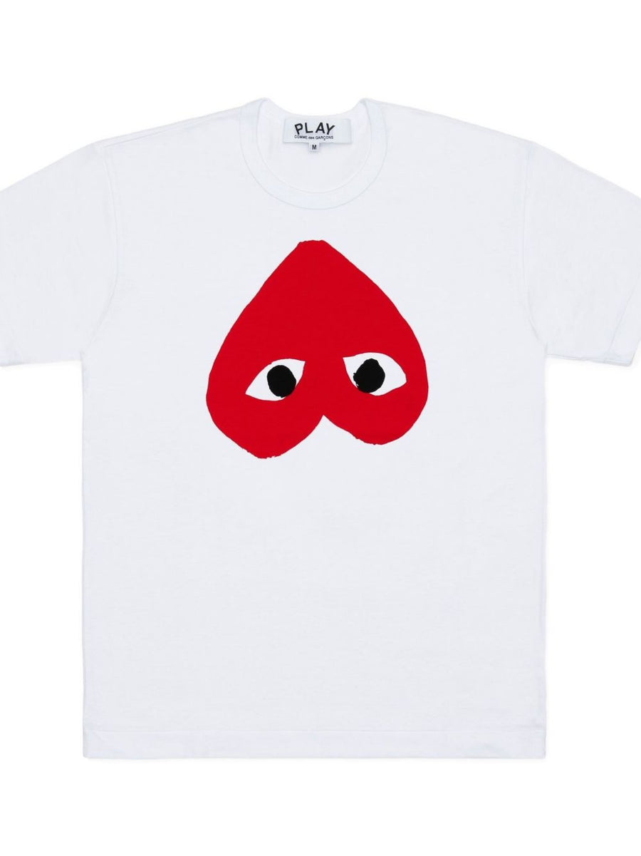 Comme Des Garçons Cotton Tee Unisex Heart Print Appliqué Logo Crewneck White Topwear Essential