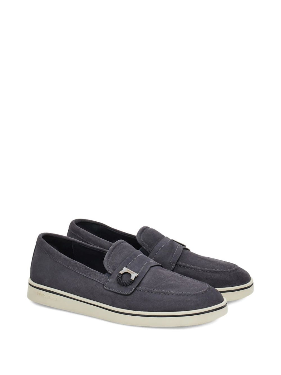 Ferragamo Boat Shoe Loafer With Gancini Ornament Luxurious Premium Leather Slip On For Men