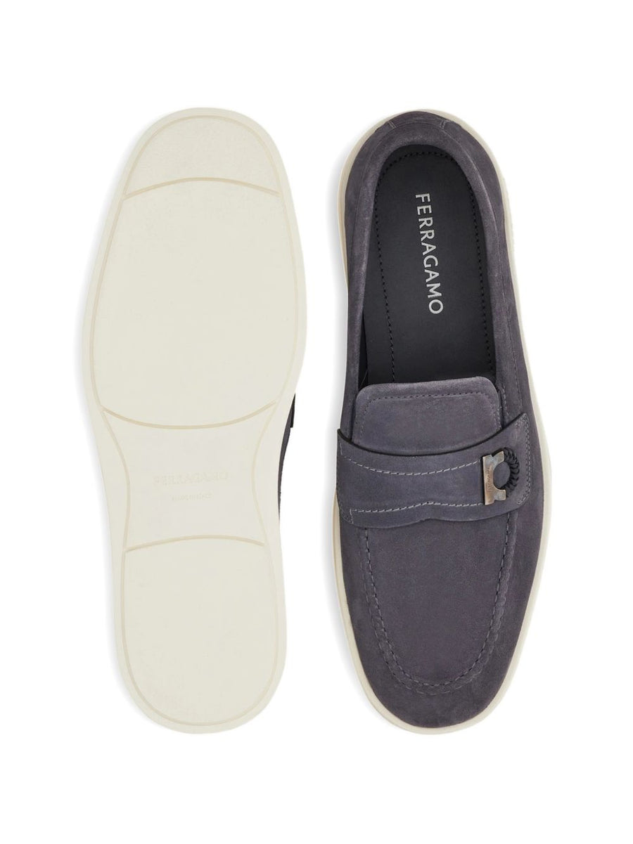 Ferragamo Boat Shoe Loafer With Gancini Ornament Luxurious Premium Leather Slip On For Men