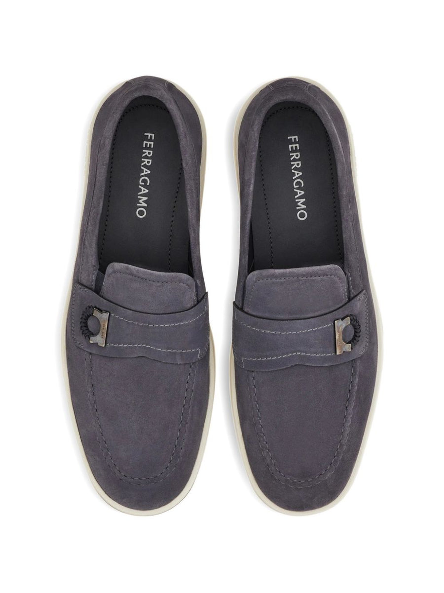 Ferragamo Boat Shoe Loafer With Gancini Ornament Luxurious Premium Leather Slip On For Men