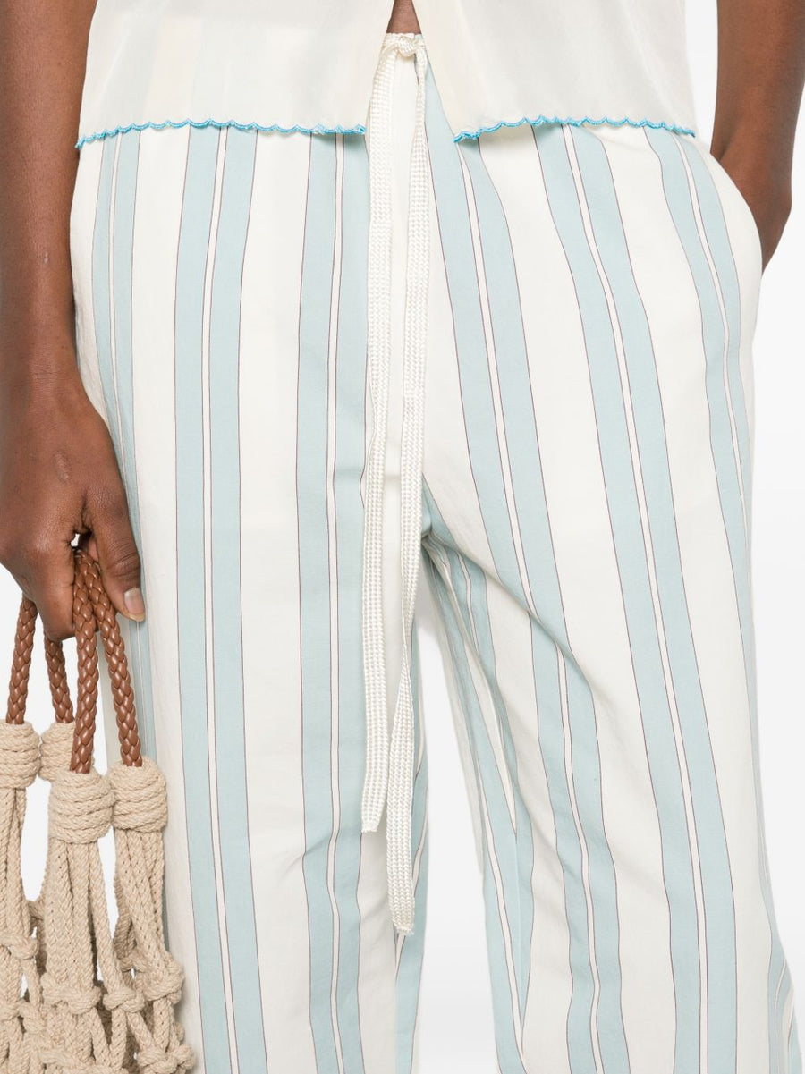 Forte Forte Striped Drawstring Trousers for Women Light Blue Lightweight Versatile Wardrobe Essential