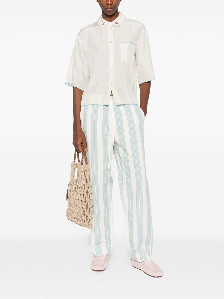 Forte Forte Striped Drawstring Trousers for Women Light Blue Lightweight Versatile Wardrobe Essential