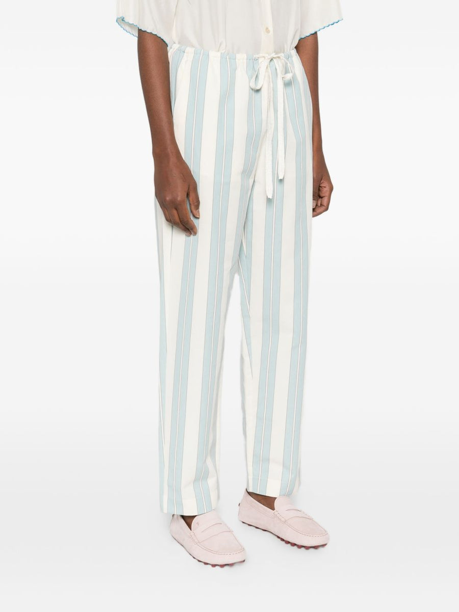 Forte Forte Striped Drawstring Trousers for Women Light Blue Lightweight Versatile Wardrobe Essential