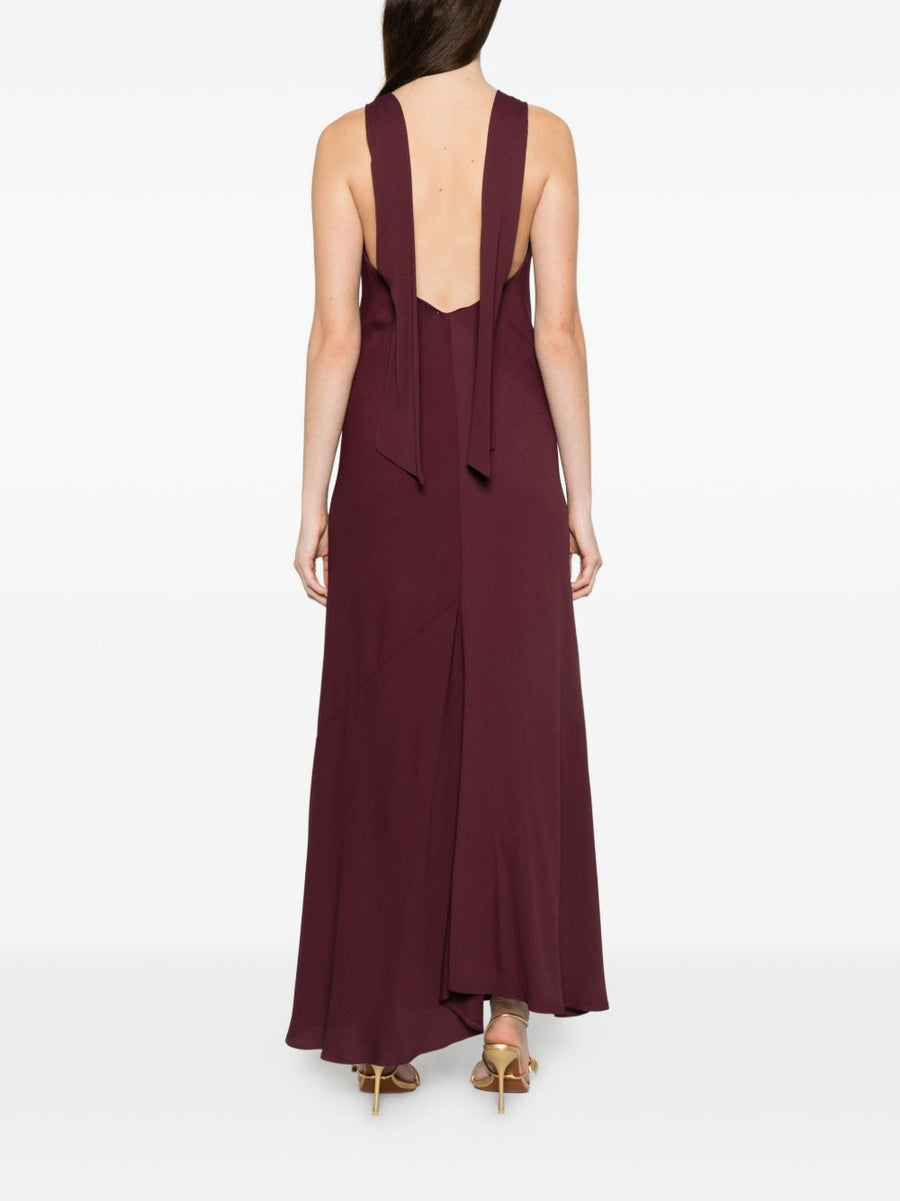 Silk Blend Long Dress Forte Forte Bordeaux Halter Neck Ruby Ring Detail Flared Hem Women