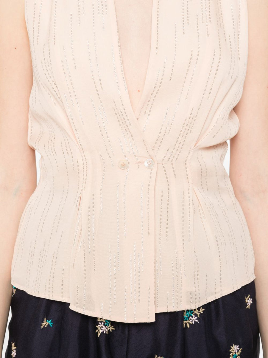 Forte Forte Powder Pink V Neck Vest With Draped Peplum Silhouette For Women Luxurious Viscose Blend