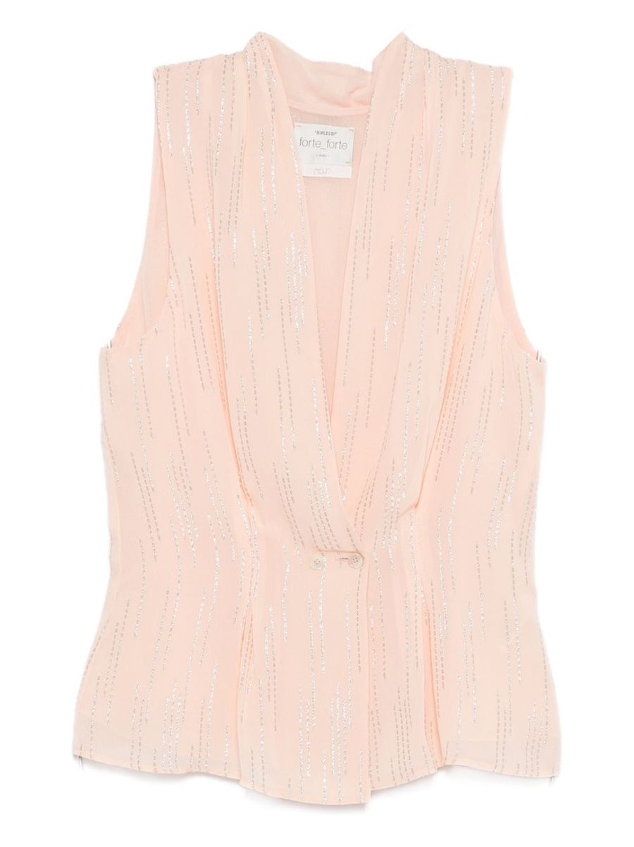 Forte Forte Powder Pink V Neck Vest With Draped Peplum Silhouette For Women Luxurious Viscose Blend