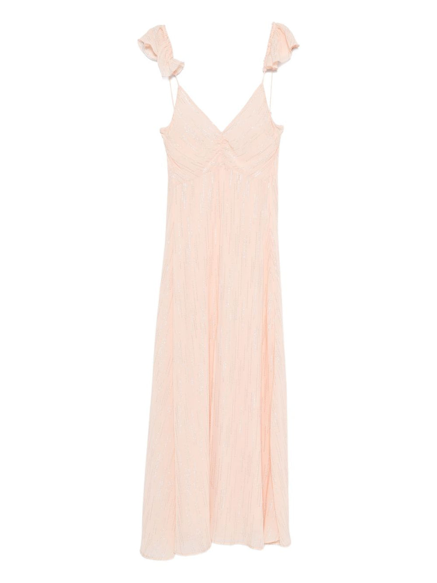 Forte Forte V Neck Long Dress Powder Pink For Modern Women With Thin Straps And Textured Detail