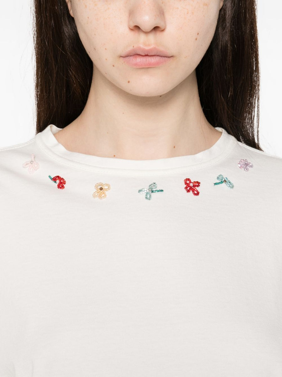 Forte Forte Embroidered Cotton T Shirt For Women With White Floral Embroidery Luxury Everyday Tee