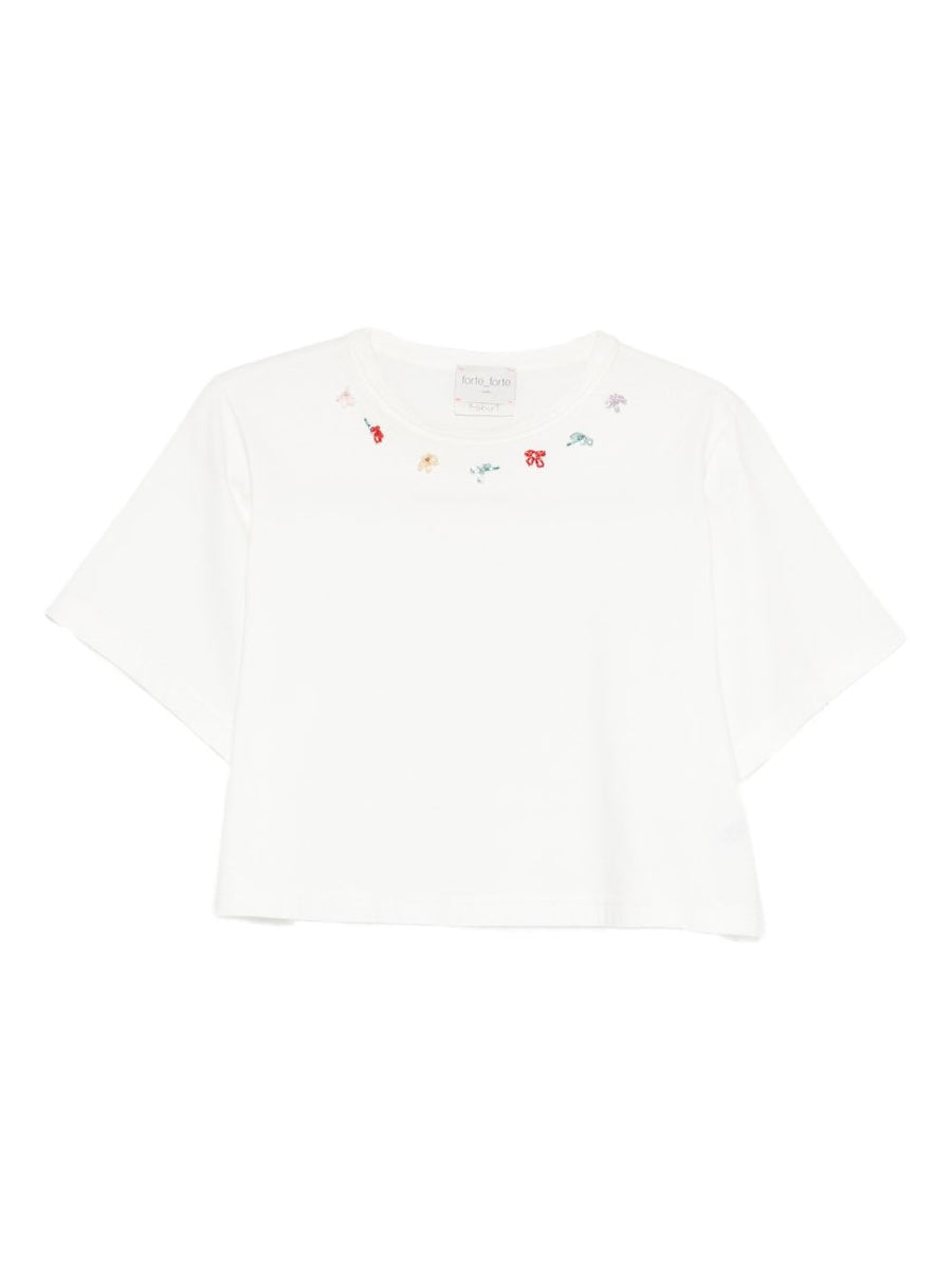 Forte Forte Embroidered Cotton T Shirt For Women With White Floral Embroidery Luxury Everyday Tee