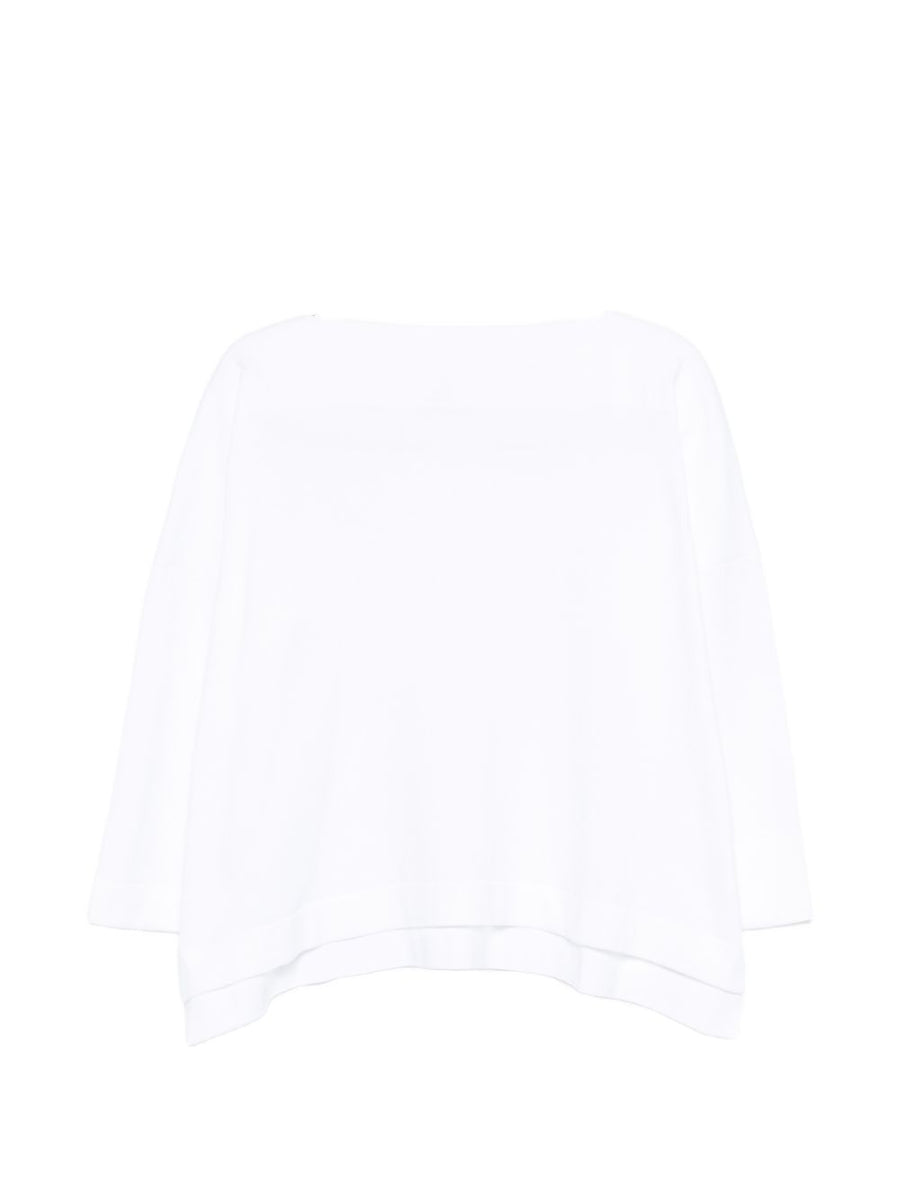 Daniela Gregis Cotton Boat Neck Sweater For Women Boxy Fit Minimalist Versatile Wardrobe Essential With Asymmetric Hem