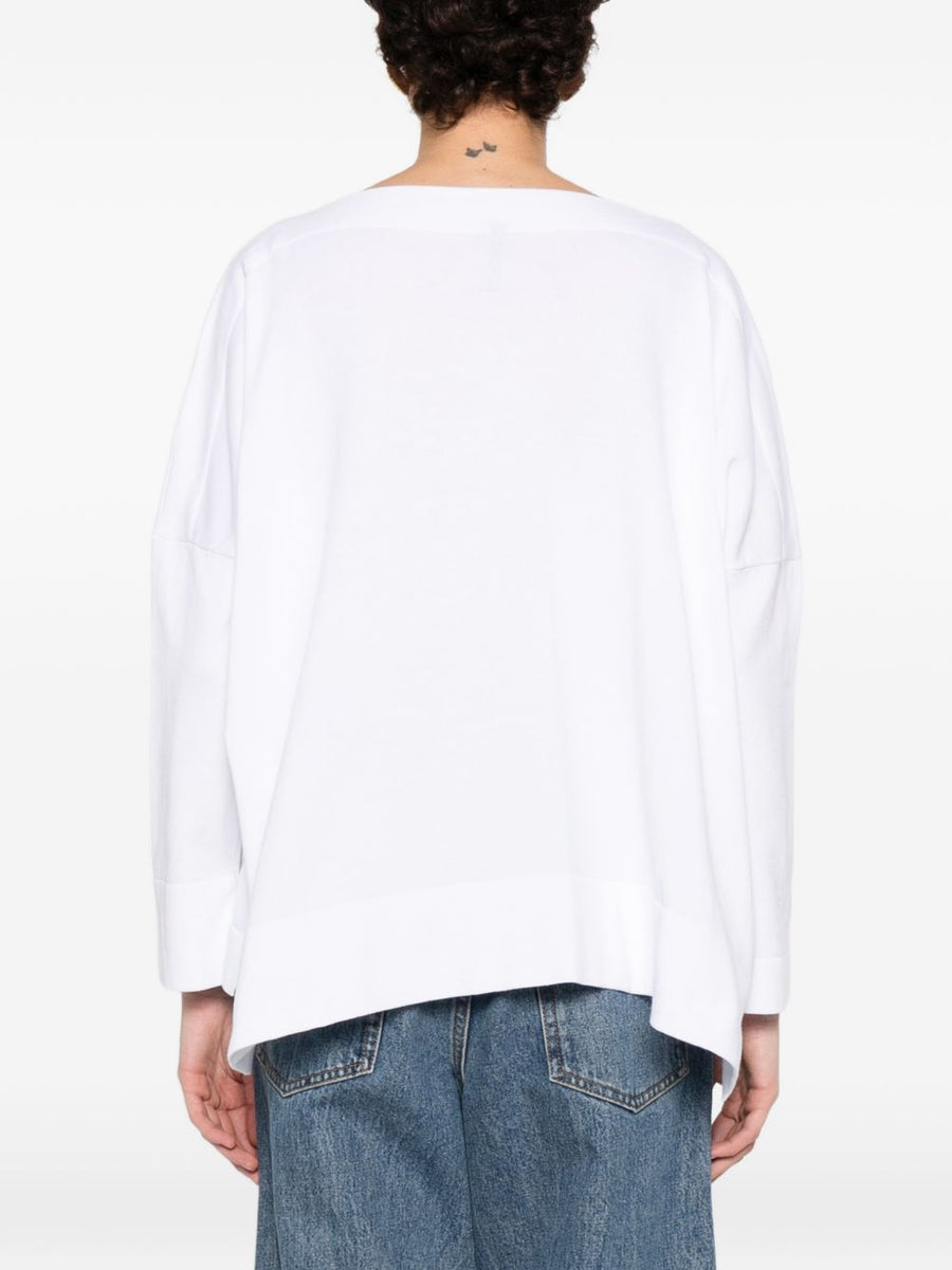 Daniela Gregis Cotton Boat Neck Sweater For Women Boxy Fit Minimalist Versatile Wardrobe Essential With Asymmetric Hem