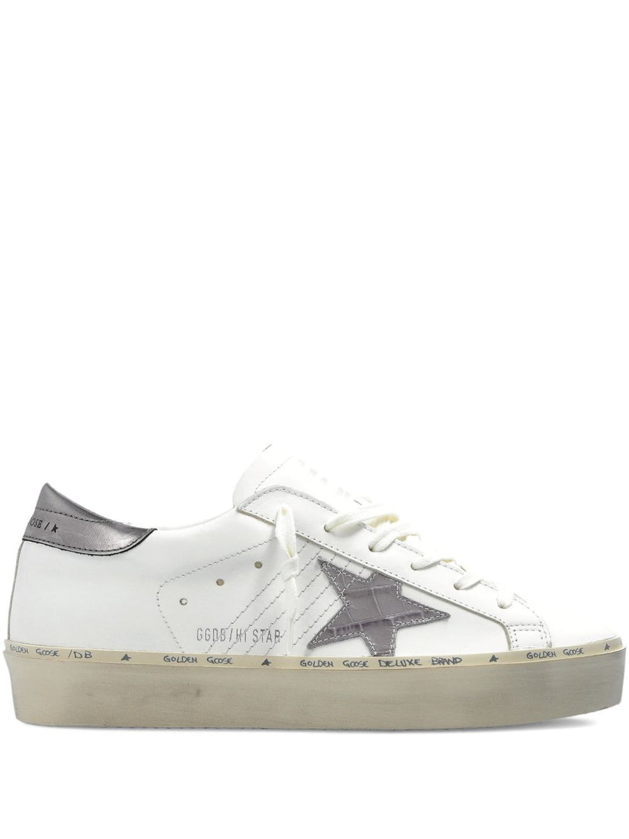 Luxurious Golden Goose Hi Star Sneakers Women White Star Motif Platform Heel Perforated Detailing
