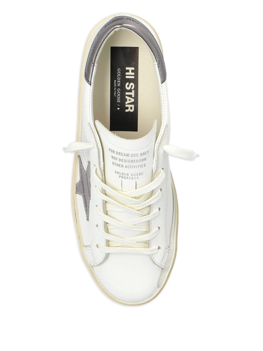 Luxurious Golden Goose Hi Star Sneakers Women White Star Motif Platform Heel Perforated Detailing