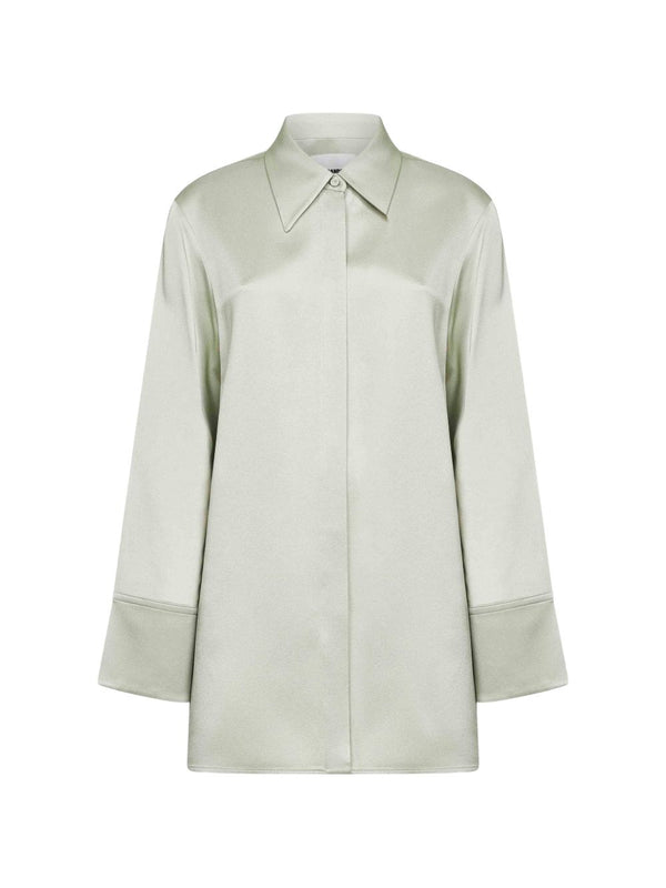 Jil Sander Long Shirt Green For Women Concealed Button Fastening Refined Wide Cuffs Timeless Luxury