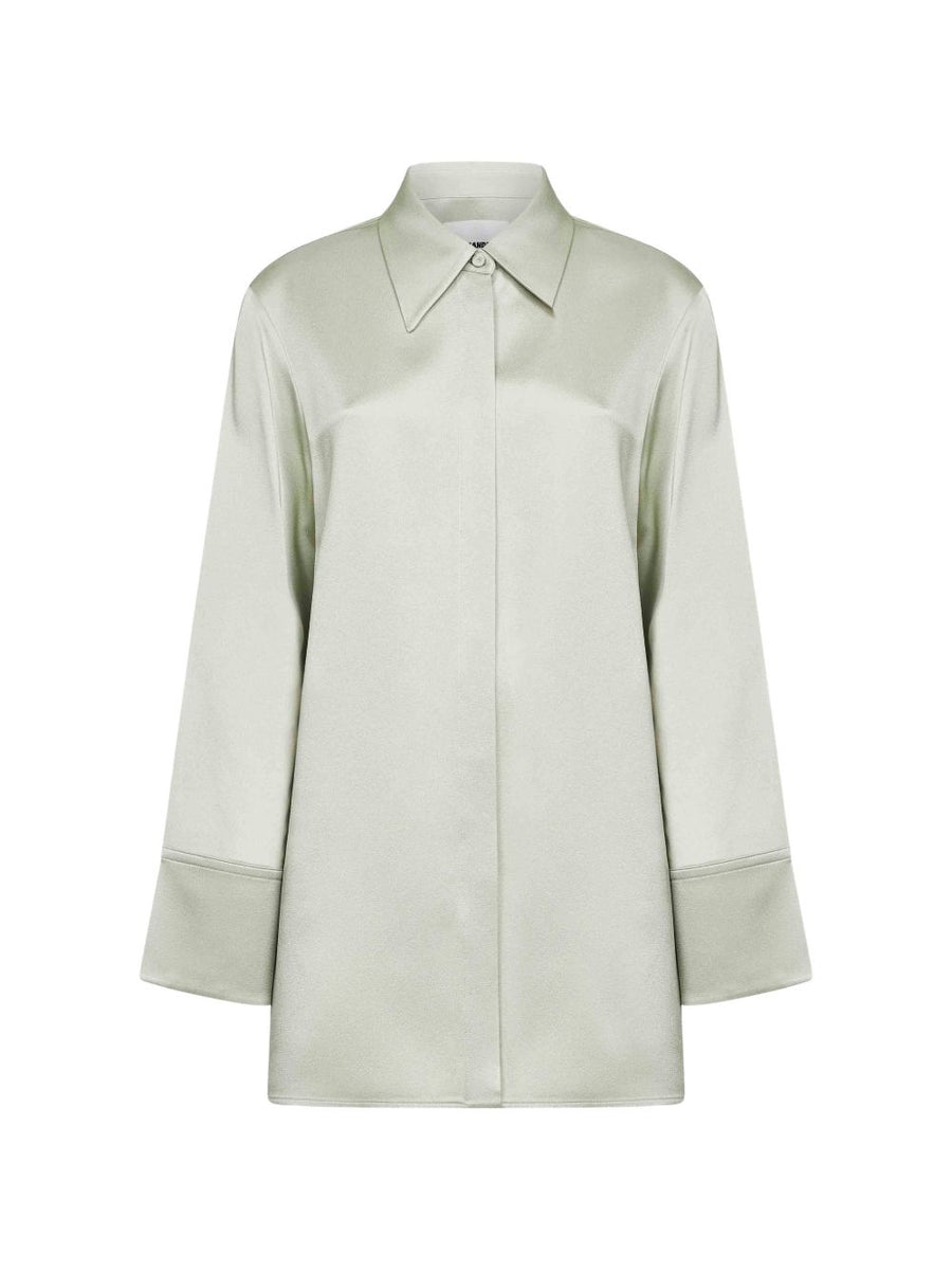 Jil Sander Long Shirt Green For Women Concealed Button Fastening Refined Wide Cuffs Timeless Luxury