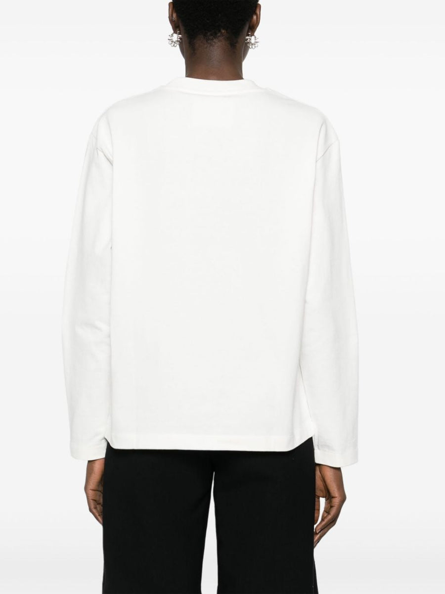 Jil Sander Premium Logo Print T Shirt Women Ivory White Cotton Jersey Long Sleeve Crew Neck