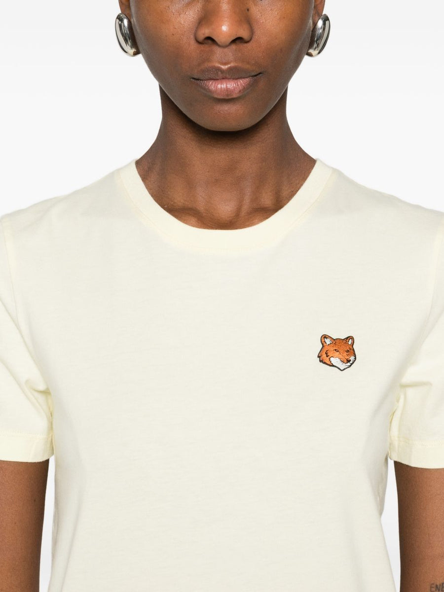 Maison Kitsuné Fox Head 100 Percent Cotton T Shirt For Women Breathable Pastel Yellow Crew Neck Everyday Chic