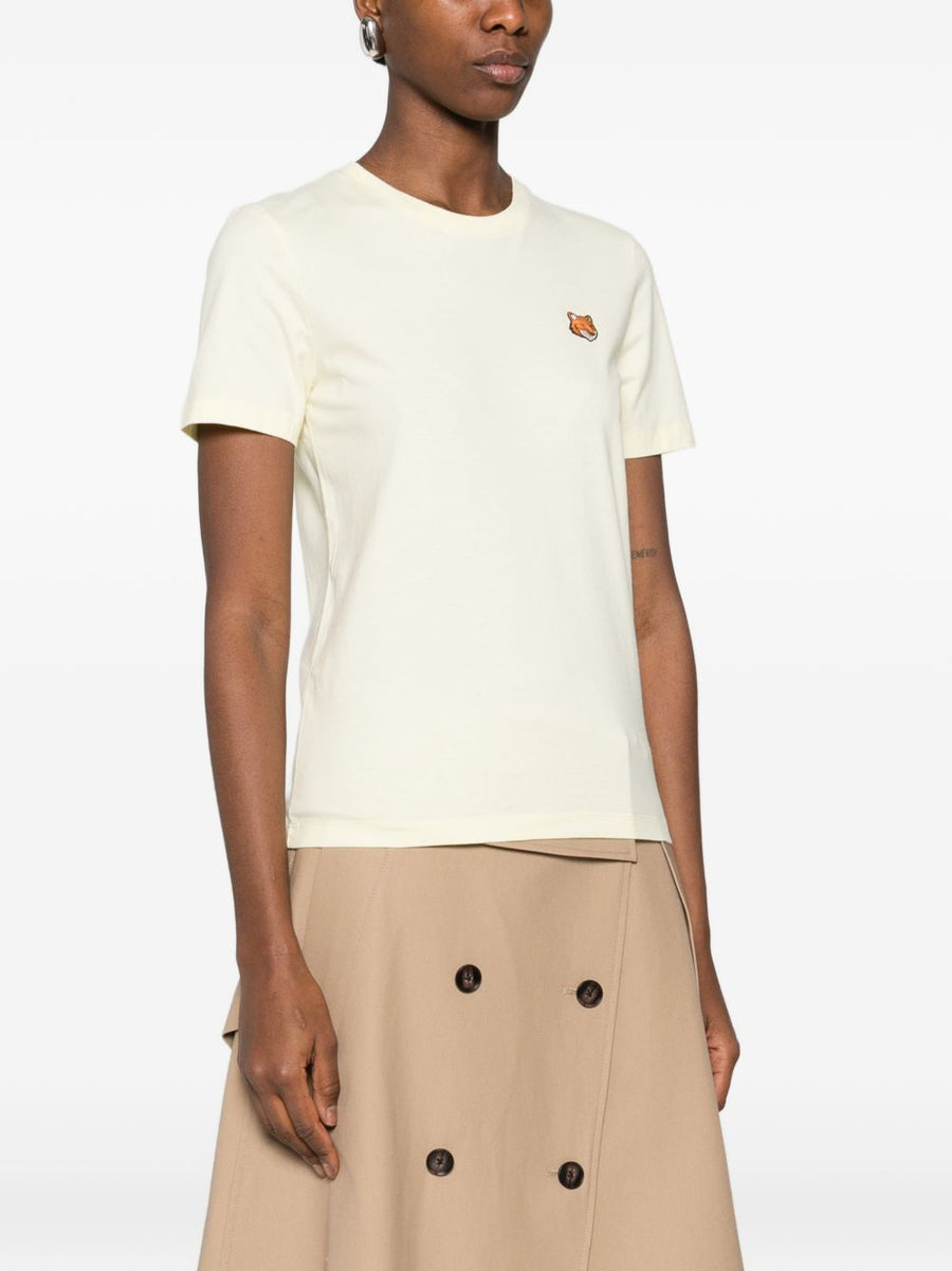 Maison Kitsuné Fox Head 100 Percent Cotton T Shirt For Women Breathable Pastel Yellow Crew Neck Everyday Chic