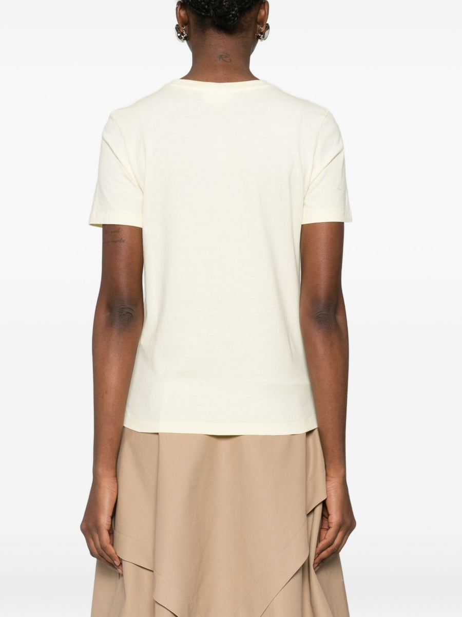 Maison Kitsuné Fox Head 100 Percent Cotton T Shirt For Women Breathable Pastel Yellow Crew Neck Everyday Chic