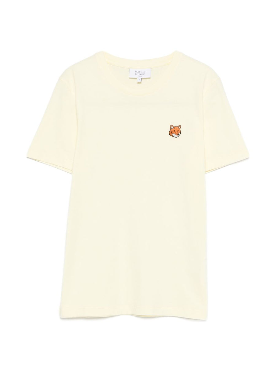 Maison Kitsuné Fox Head 100 Percent Cotton T Shirt For Women Breathable Pastel Yellow Crew Neck Everyday Chic