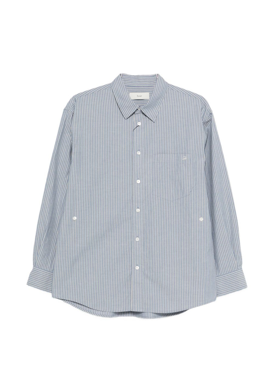Dunst Women's Striped Cotton Shirt Light Blue White Breathable Lightweight Comfort Chest Pocket