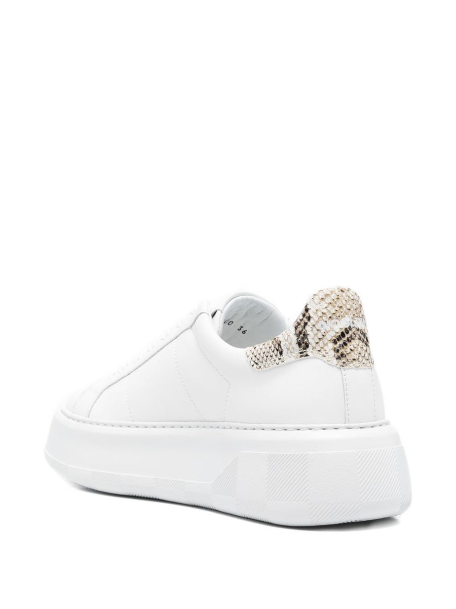 Woolrich Chunky Court Leather Sneakers For Women Premium Calf Leather Platform Sole White With Bold Animal Print