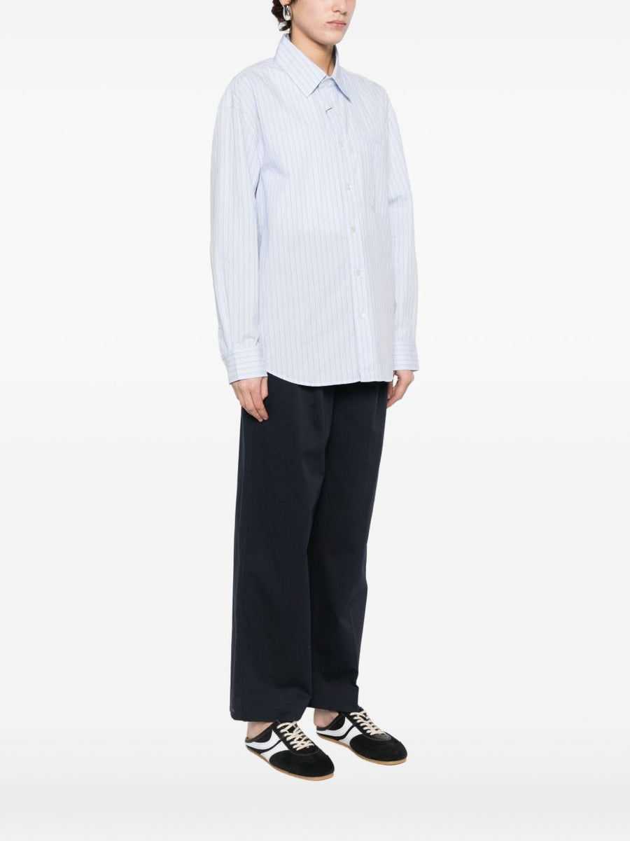 Dunst Striped Cotton Shirt for Women With Chest Pocket Light Blue Multicolour Button Front
