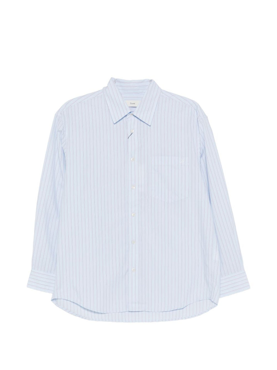 Dunst Striped Cotton Shirt for Women With Chest Pocket Light Blue Multicolour Button Front