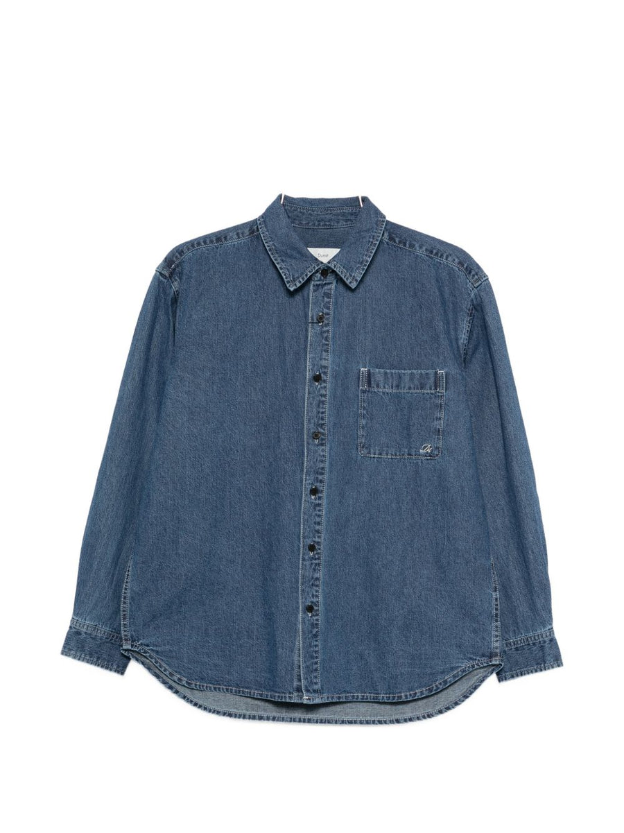 Dunst Navy Cotton Linen Shirt For Women With Chest Pocket Breathable Everyday Casual