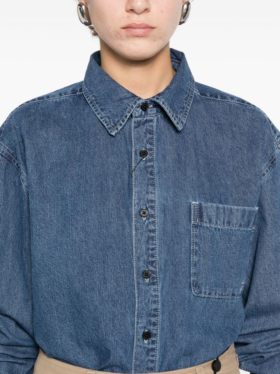 Dunst Navy Cotton Linen Shirt For Women With Chest Pocket Breathable Everyday Casual