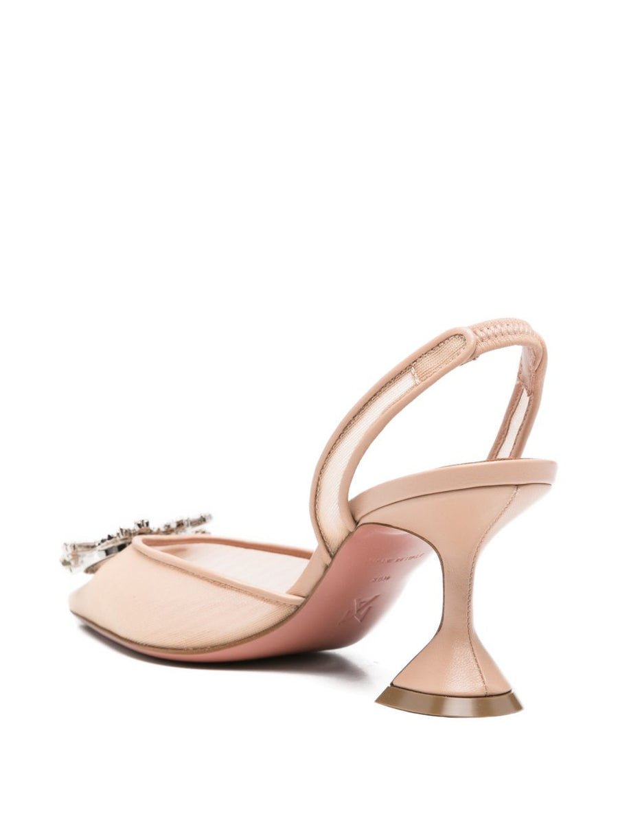 Begum Slingbacks Amina Muaddi Luxurious Beige Embellished Pointed Toe 7cm Heel For Evening Wear Women