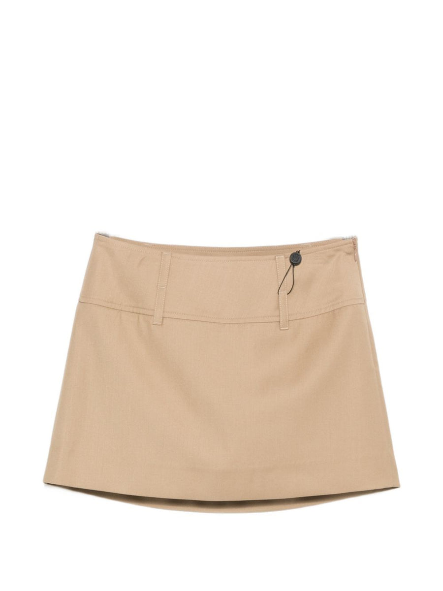 Dunst Beige Panelled Mini Skirt For Women With Belt Loops And Button Closure Day To Night Versatile