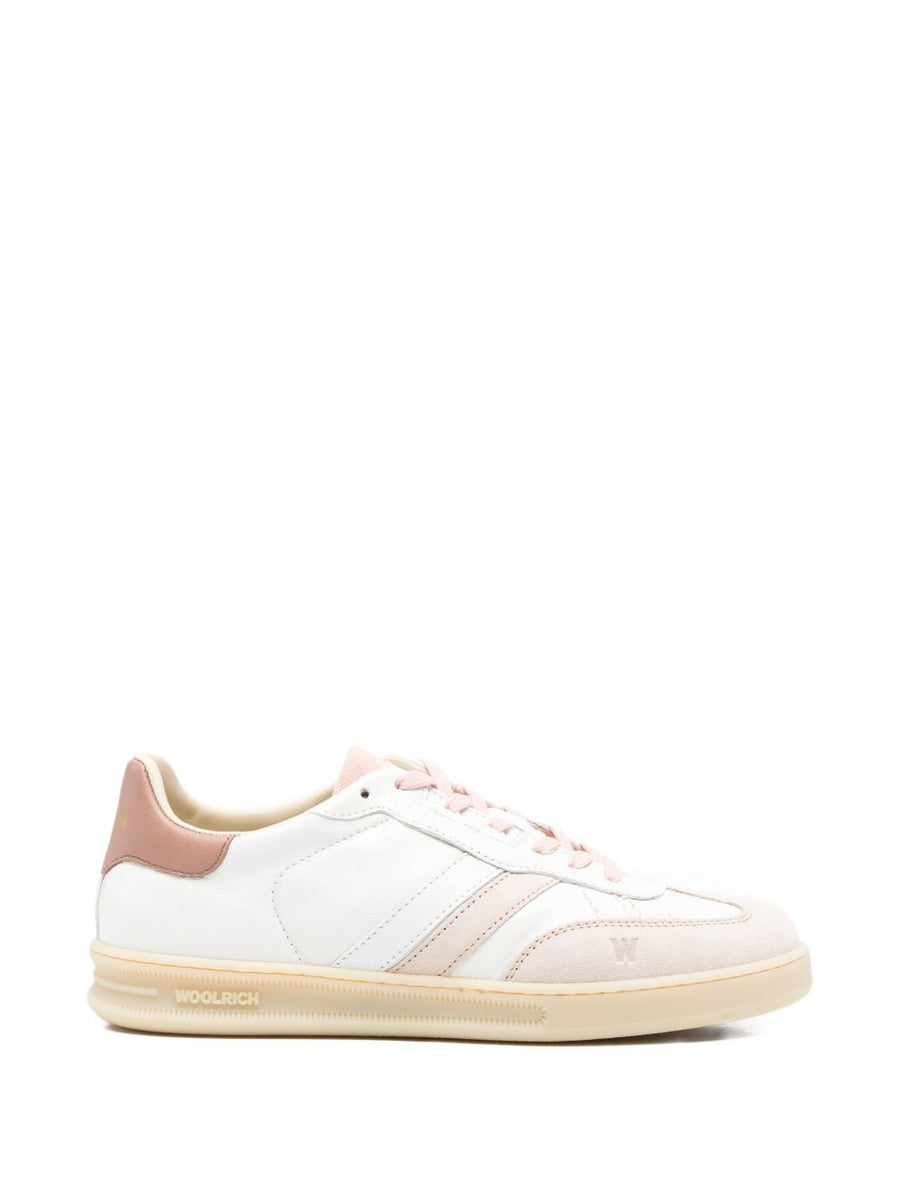 Woolrich Double U Leather Sneakers For Women Premium Calf Leather With Pink Accents