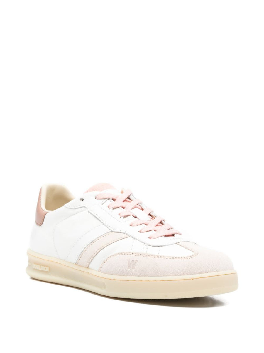 Woolrich Double U Leather Sneakers For Women Premium Calf Leather With Pink Accents