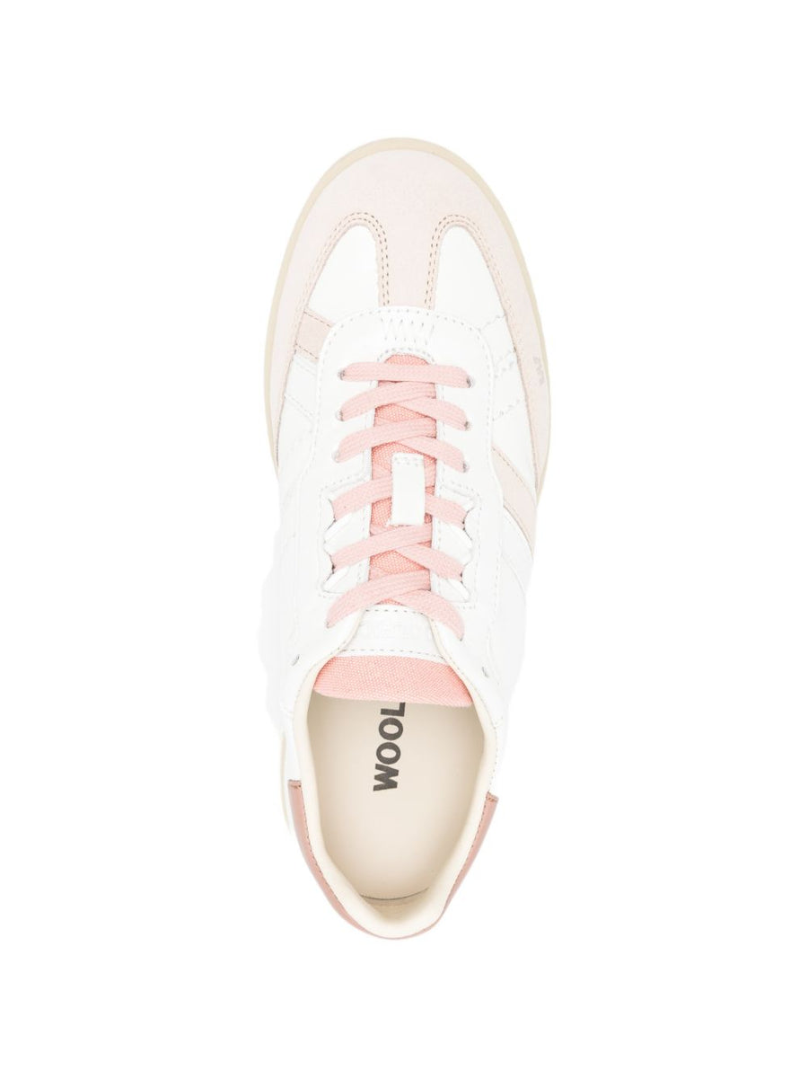 Woolrich Double U Leather Sneakers For Women Premium Calf Leather With Pink Accents