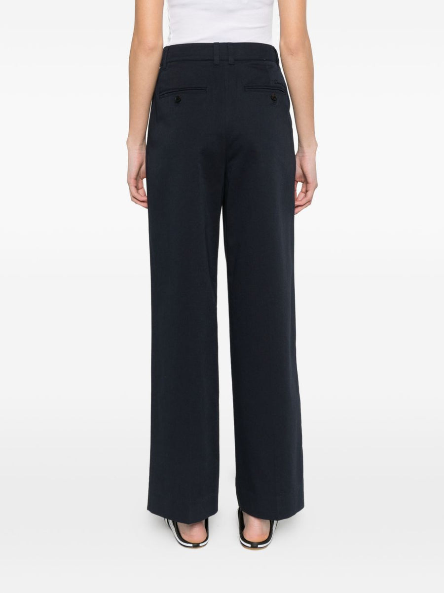 Dunst Navy Cotton Blend Chino Trousers For Women, Structured Tailored Fit, Office Smart Casual Wardrobe Essential