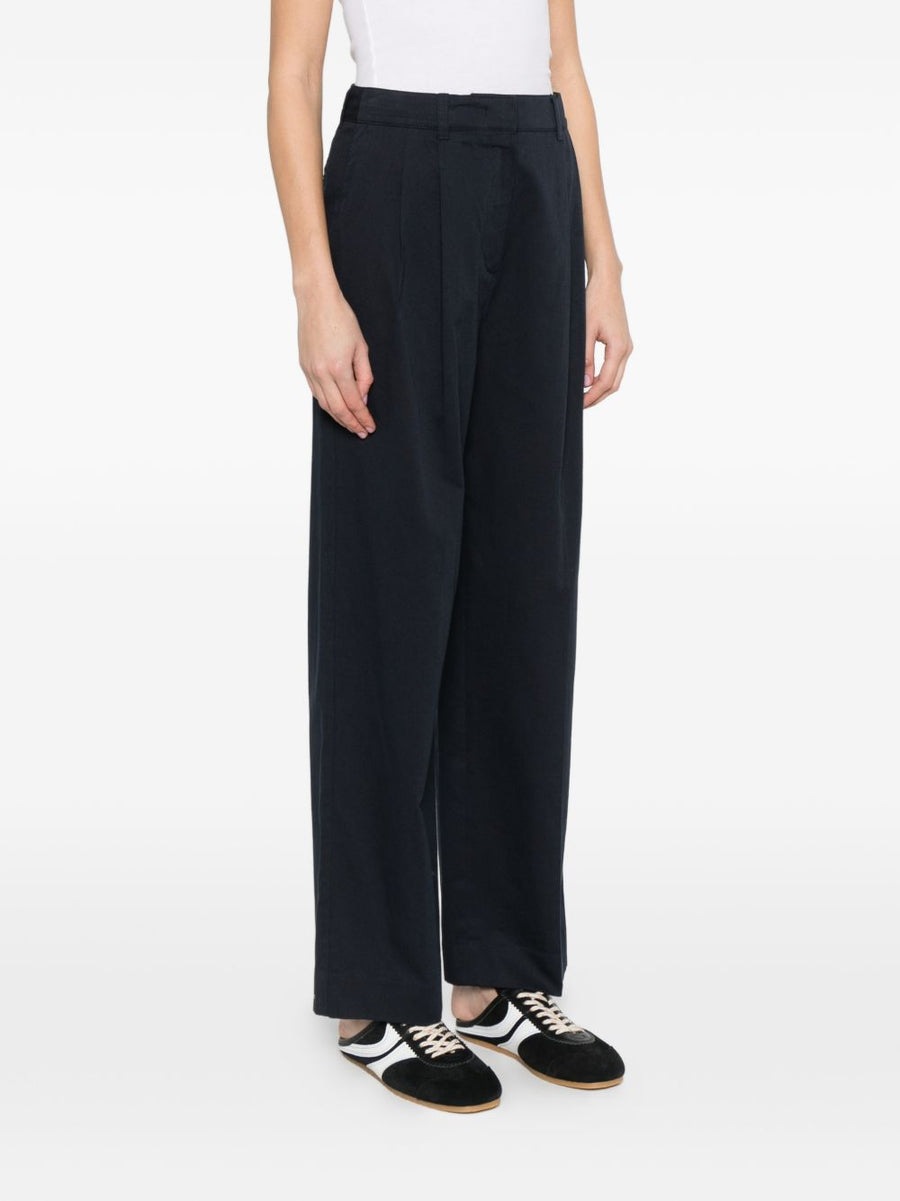 Dunst Navy Cotton Blend Chino Trousers For Women, Structured Tailored Fit, Office Smart Casual Wardrobe Essential