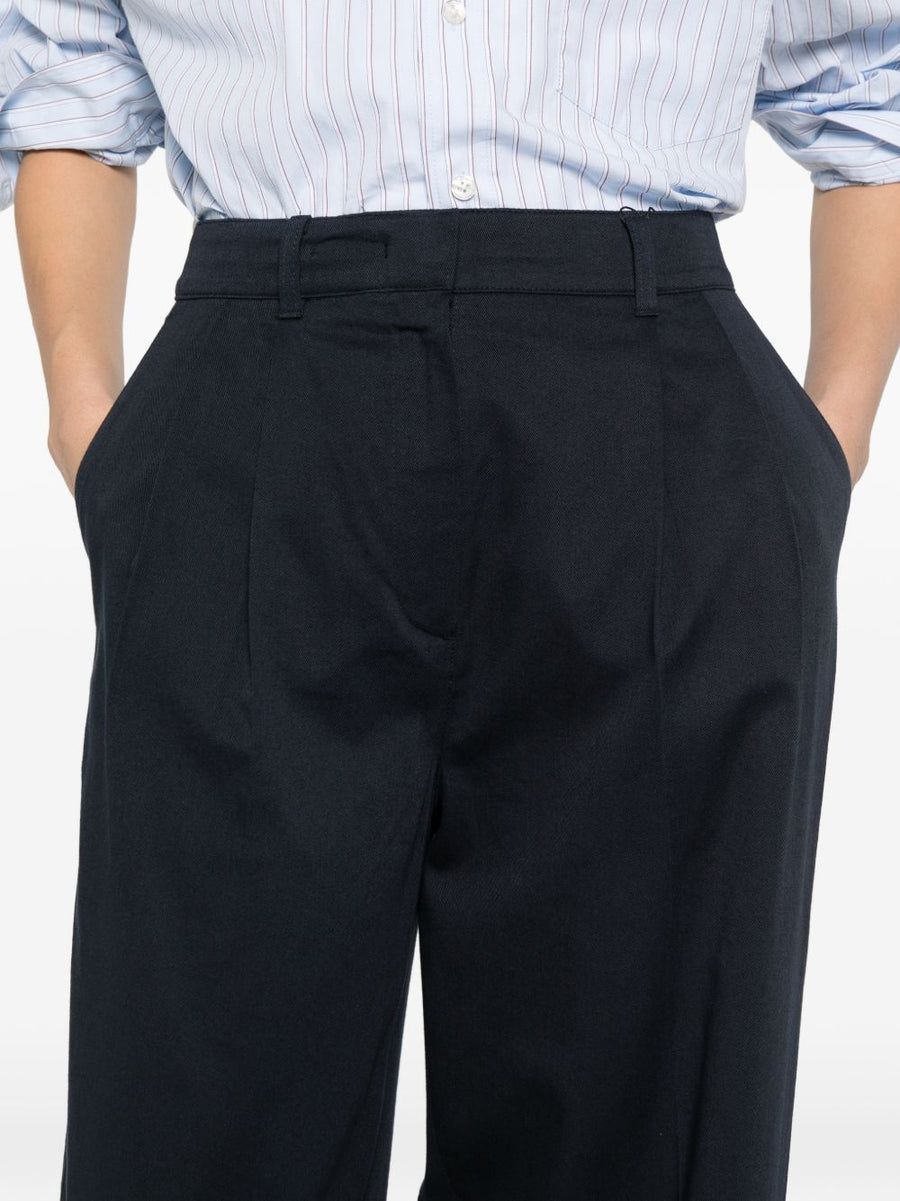 Dunst Navy Cotton Blend Chino Trousers For Women, Structured Tailored Fit, Office Smart Casual Wardrobe Essential