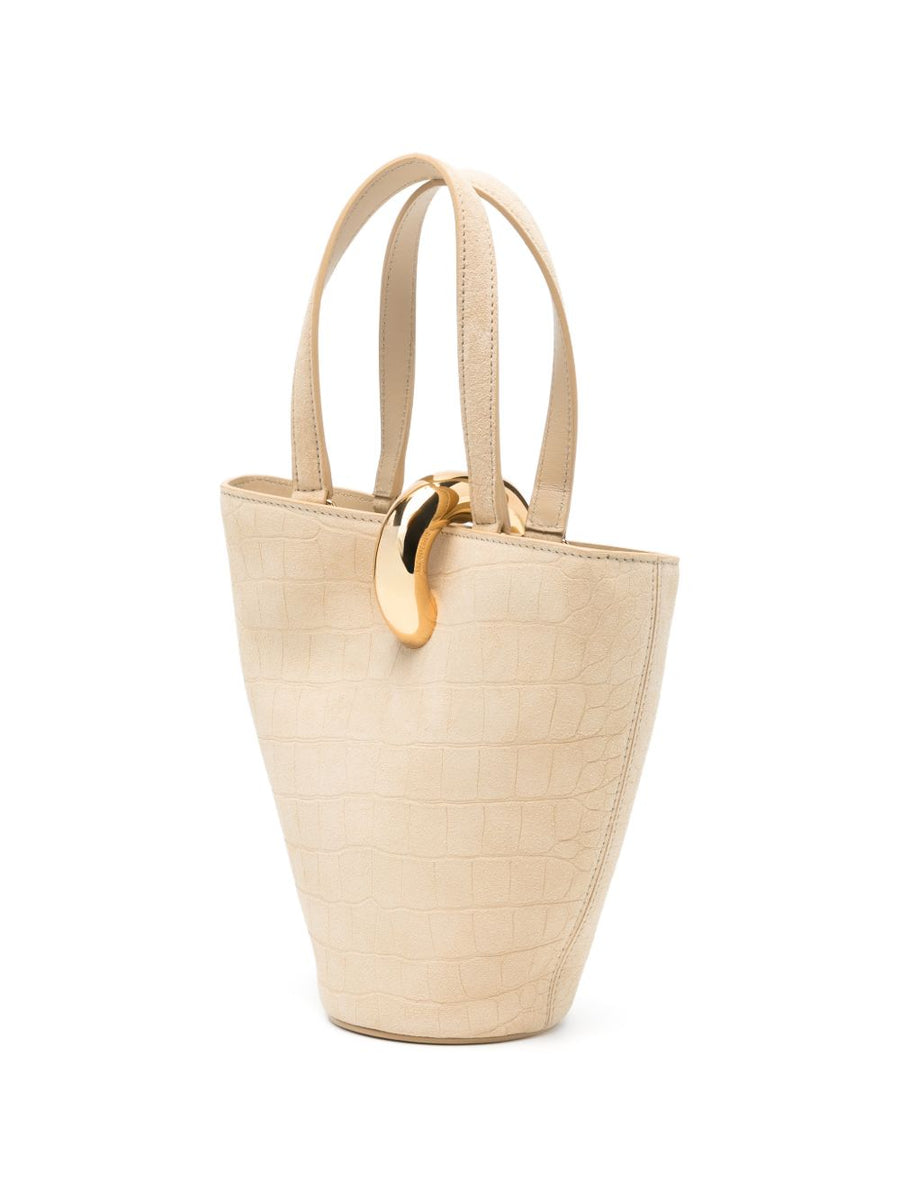 Jacquemus Le Petit Bambola Bucket Bag Beige Crocodile Calf Leather, Top Handle And Detachable Strap For Women