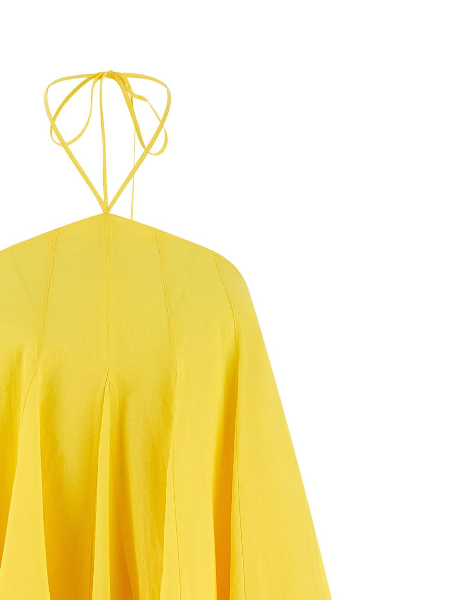 Jacquemus La Robe Triangle Courte Mini Dress Yellow Sleeveless Flared Back Lacing For Women Resort Wear