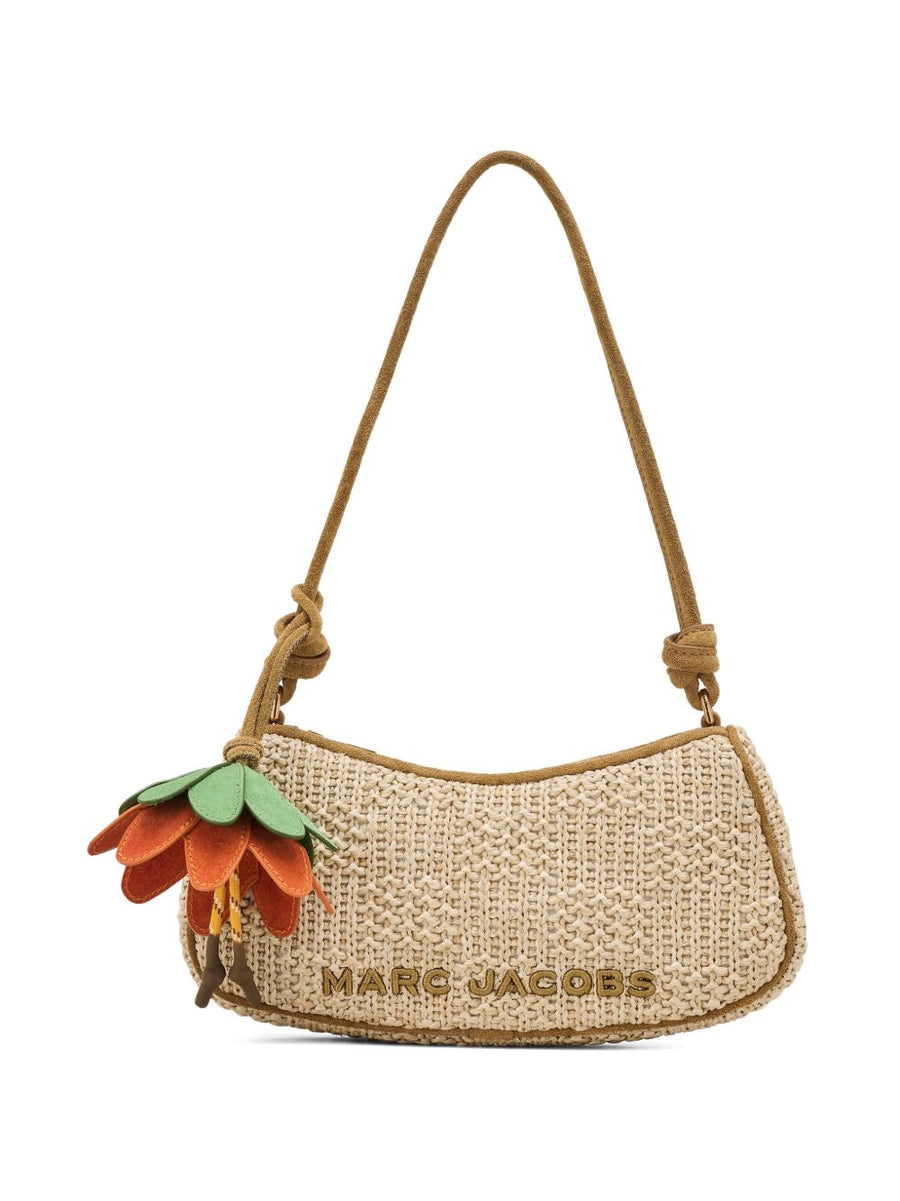 Marc Jacobs Rafia Shoulder Bag Luxury Beige With Flower Detail Top Zip One Size For Women