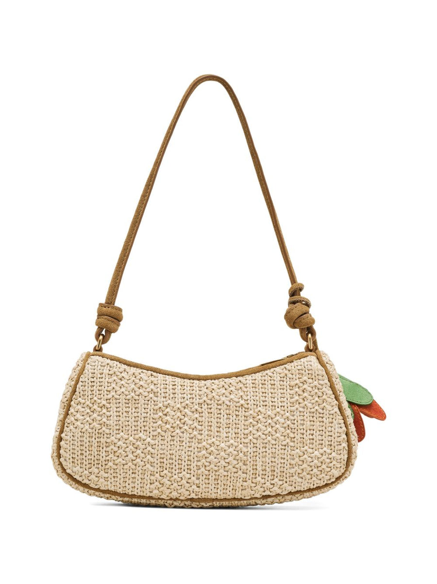 Marc Jacobs Rafia Shoulder Bag Luxury Beige With Flower Detail Top Zip One Size For Women
